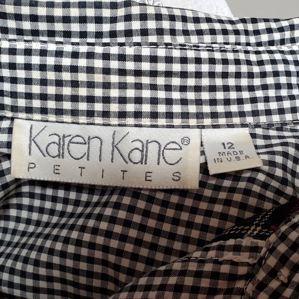 VINTAGE 90s Karen Kane Red Tartan Plaid Black Plaid Colorblock Button Up Blouse - Picture 12 of 13